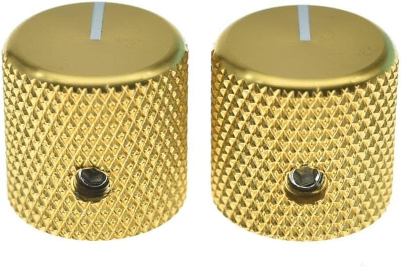 KAISH Set of 2 Aluminium Metal Flat Top Guitar Bass Knobs Guitar Volume/Tone Control Knobs 1/4" Universal Potentiometer Pot Knobs with Indicator Line for Tele/Telecaster Gold - Image 3